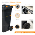 Bote de Basura 240 Lts. / 65 Galones color Negro - Imagen 10