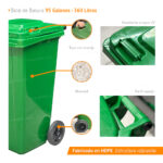 Bote de Plastico 360 Lts. / 95 Galones color Verde - Imagen 4