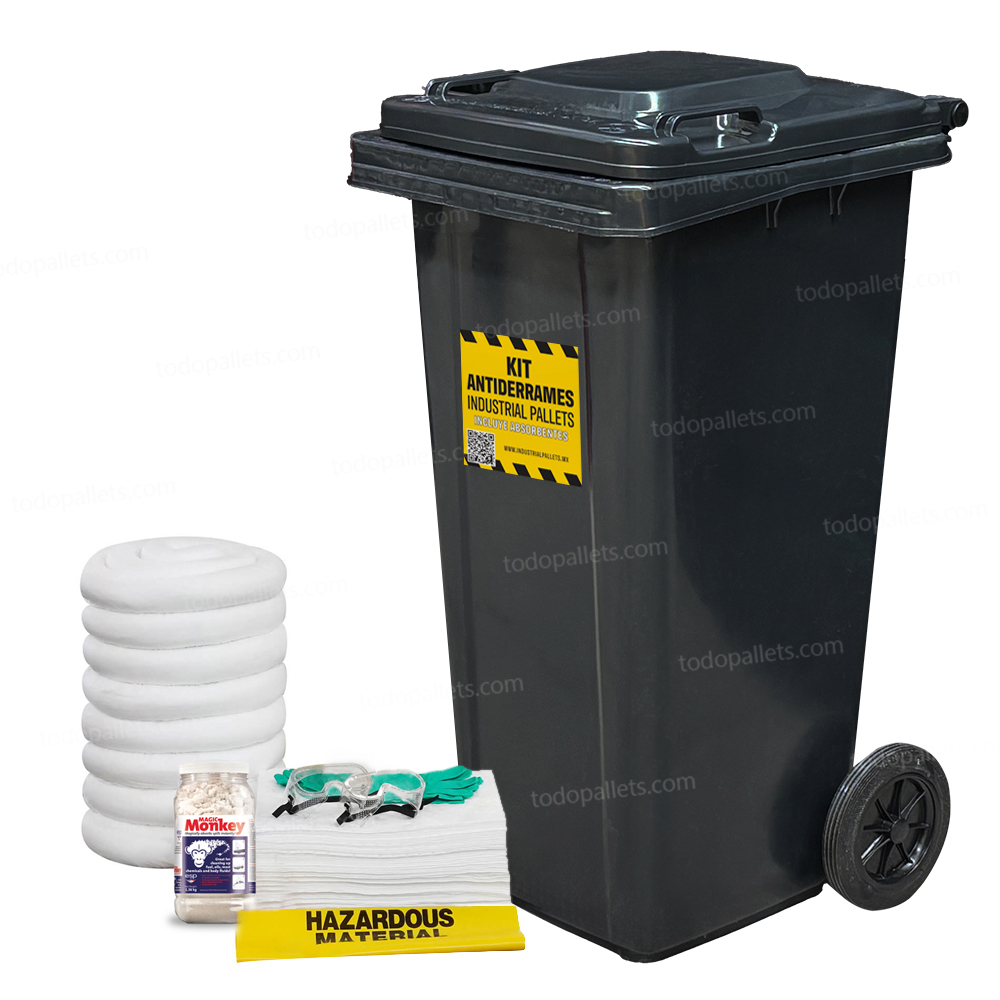 Kit65OilC_001 Kit Antiderrames Móvil 65 Galones con Contenedor de Plástico - Sólo Aceite - Imagen 1