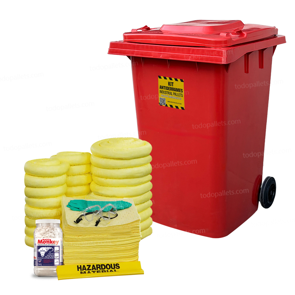 Kit95HazMatC_001 Kit Antiderrames Móvil 95 Galones con Contenedor de Plástico - Líquidos Agresivos HazMat - Imagen 1